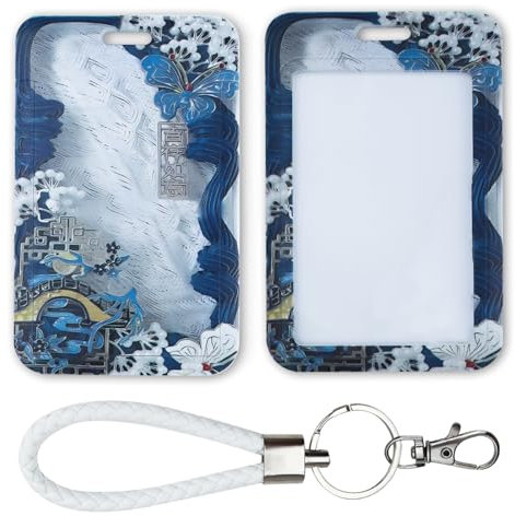 AfitLulu Sliding Badge Holder with Detachable Keychain, Anti Loss ID Card Holders Transparent Bus Pass Holder for ID Card, Bus Card, Credit Card (Bleu)