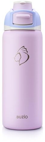 BUZIO Insulated Stainless Steel Water Bottle 1L with Flex Cap, Leakproof, Carry Loop, BPA-Free, Wide Mouth for Sports, Travel, Work, Light Purple