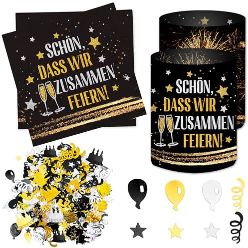 12 Windlicht Tischdeko + 20 Stück Servietten Schön Dass Wir Zusammen Feiern + 500 Konfetti, Geburtstagsdeko Mann Frauen Kinder,Jga Polterabend Gartenparty Kindergeburtstag Deko, Birthday Decorations