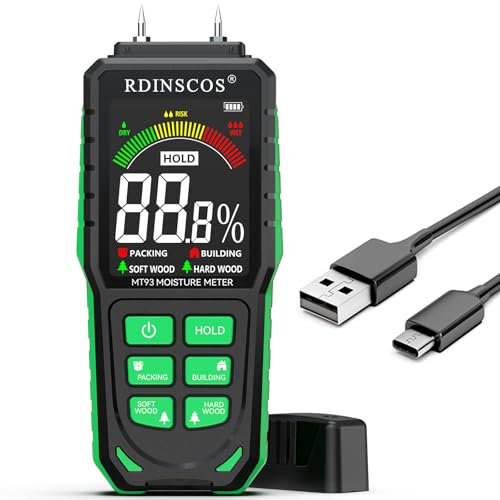 RDINSCOS Misuratore Umidità,Misuratore di Umidità per Legno con Display LCD Colorito,Rilevatori di Umidità con 4 Modalità Tester di Umidità per Legno