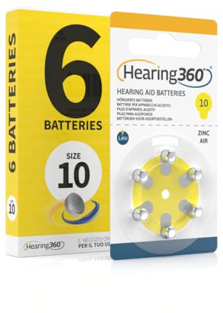 Hearing360 PR70 Hearing Aid Batteries Size 10, Mercury Free Batteries Extra Durability and Reliability (1 Yellow Blister Pack, 6 Batteries)