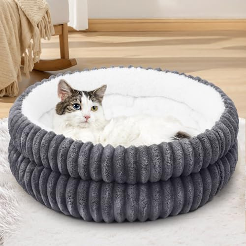 XIAPIA Panier Chat, Lit pour Chat Moelleux Lavable, Coussins pour Chaton et Petit Chien en Peluche Doux et Chaud,Maison pour Animal de Compagnie Interieur avec Fond Résistant à La Rouille (55x15cm)