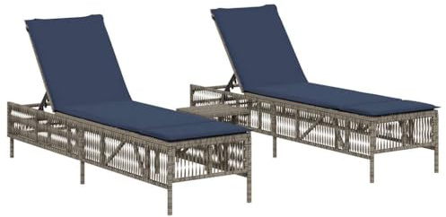 vidaXL Sonnenliegen 2 STK. mit Tisch Grau Poly Rattan