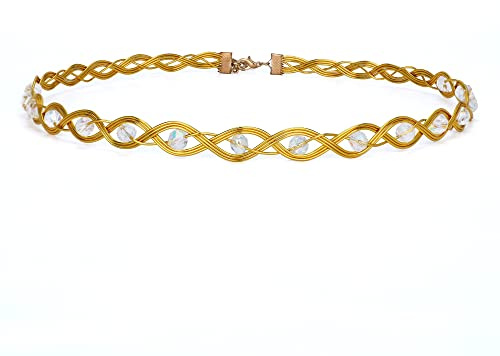 PartyforU Wikinger Kostüm Damen Krone Fantasy Mittelalterliche Keltsche Goldkrone Mit Weißen Perlen Faschingskostüme Karneval Kostüm-Haaraccessoire Handgewebte Feenkrone Kopfbedeckung