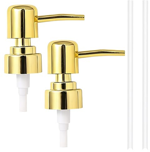 Xiciki 2 Pcs Gold Soap Dispenser Pump, Hand Soap Dispenser Top Replacement, Lotion Dispenser Pump Head, Top Dispenser Pumps for Lotion Regular Glass Mouth Bottles