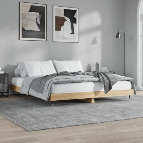 Bucmath Bettgestell Sonoma-Eiche 200x200 cm, Robustes Holzwerkstoff-Bett mit Metallbeinen, Stabiler Lattenrost, modernes Plattformbett für erholsamen Schlaf