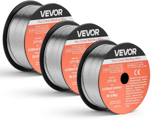 VEVOR Flux Core MIG Welding Wire, E71T-GS 0.035-inch 2 LBS, Gasless Mild Steel Welding Wire with Low Spatter for All Position Arc Welding, Self-Shielded for Outdoor Use (Pack of 3 Rolls)