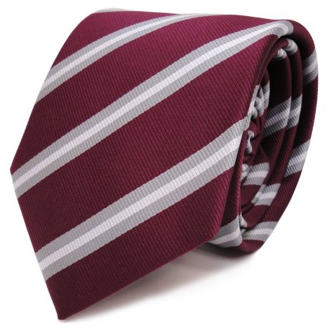 TigerTie Designer Krawatte in rot violett bordeaux grau silber gestreift