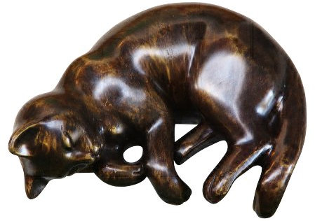 Bronzefigur liegende Katze, Tierfigur aus Bronze, Kantenhocker