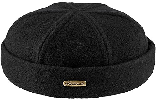 Sterkowski Docker Mütze | Wolle Beanie Kappe für Herren und Frauen | Docker Cap Leon der Profi Beanie Herren Fahrrad Mütze Kapitänsmütze Herren Wintermütze Herren Outdoor Hut 59 cm Schwarz