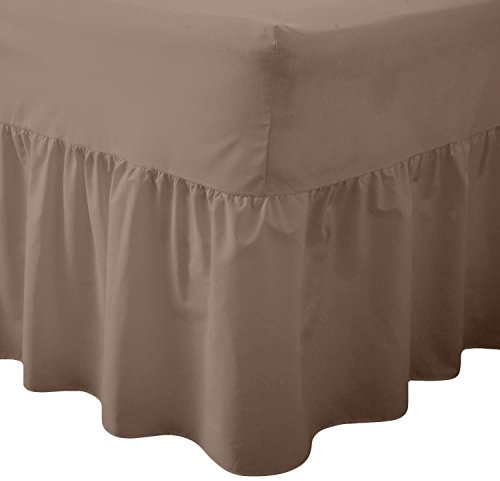 EXTRA DEEP FITTED BED SHEETS NON IRON LUXURY PERCALE COTTON RICH VALANCE FITTED SHEET PLEATED BRUSHED COTTON BEDDING DOUBLE BED SET FLAT SHEET FRILLED (Single, Latte)