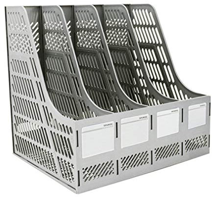 SAYEEC Sturdy Desktop Quadruplicate Magazine Plastic Holders Frames File Dividers Document Cabinet Rack Display and Storage Organiser Box Gray
