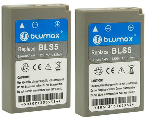 2X Blumax Akku für Olympus BLS-5 / BLS-50 | 1100mAh | kompatibel mit Olympus Stylus 1 1s Pen E-PL2 E-PL3 E-PL5 E-PL6 E-PL7 E-P3 E-PM1 E-PM2 - OMD E-M10 und E-M10 Mark II