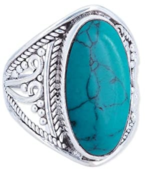 mantraroma Damen Ring 925 Silber Türkis Edelstein türkis ausgefallen verspielt
