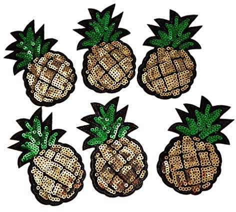 perfk 6pcs Pailletten Ananas Aufnäher Bügelbild Applikation Patch Abzeichen Kleidung Hut Dekoration