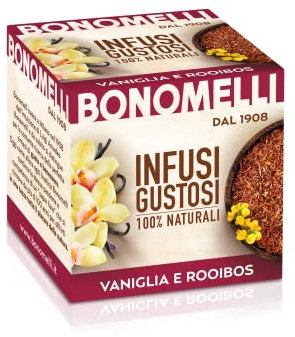 Bonomelli Infusi Gustosi, Rooibos e Vaniglia, Confezione da 10 Filtri, Sapore Intenso e Dolce, Senza Caffeina, da Gustare a Caldo o a Freddo, Ingredienti 100% Naturali (20g)