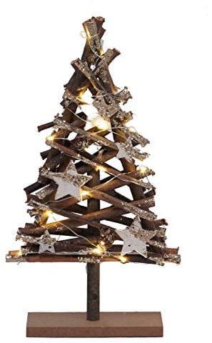 Spetebo Holz Weihnachtsbaum 15 LED - 37x20x6 cm - Tischdekoration Fensterdeko Holzbaum Tannenbaum beleuchtet