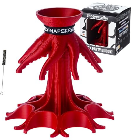 Schnapskrake®, distributore di liquori originale per 8 persone, prodotto in Germania (rosso metallizzato, senza bicchieri).