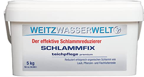 SCHLAMMFIX - Teichschlammentferner mit Sofort-Wirkung durch Aktivsauerstoff - Teichboden Reiniger effizient und schonend - Teichklar für Gartenteich oder Naturpool - 5 kg für bis zu 50.000 l