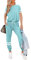 Litthing Damen Trainingsanzug Jogginganzug 2 Stücke Set Kurzarm Top/Hose Freizeitkleidung Sportswear für Running Yoga Gym (Blau, XL)
