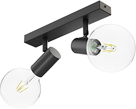 ledscom.de E27 Vintage Decken-Leuchte FARE, Retro, schwarz, schwenkbar, 2-flammig, inkl. Lampen, je 838lm, warmweiß