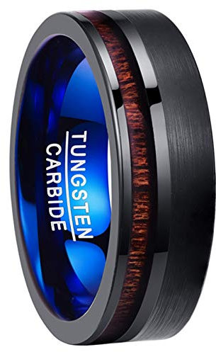 GALANI Wolframcarbid Ring Herren Damen Schwarz mit Koa Holz 8mm für Hochzeit Verlobung Jubiläum Versprechen Valentinstag Geburtstag Geschenk Größe 54.4(17.3)