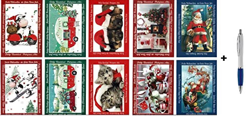 100 Luxus Weihnachts- und Neujahrskarten mit Stift - 9,5x14cm - 10 x 10 Doppelkarten Weihnachtskarten mit Umschlägen - Serie International