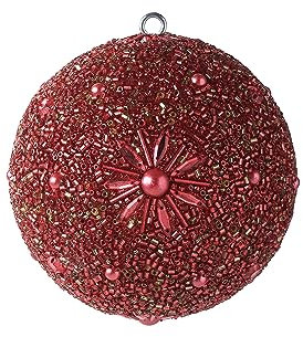 [MM] [W] Opium, Weihnachtskugel, 10cm, Blumenmuster, Perlen, rot