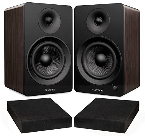Fluance Ai61 Natural Walnut Powered 2.0 Stereo Bookshelf Speakers with 6.5 Drivers, 120W Amplifier for Turntable, TV, PC and Bluetooth 5 and High Density Acoustic Foam Isolation Pads 10 x7.5