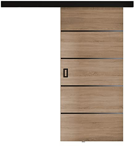 Mirjan24 Schiebetürsystem Fulmar Plus mit Selbstschließer, Innentüren, Komplett-Set für Schiebetüren mit Trennwände (Eiche Sonoma, Modell 90.)