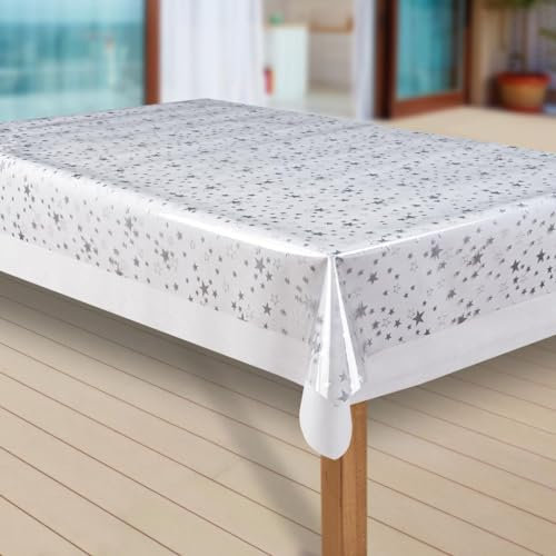 laro Wachstuch-Tischdecke Sterne Weihnachten Weihnachts-Motive Transparent PVC Wachstischdecke Eckig Meterware Wasserabweisend Abwischbar 1087, Muster:Transparent Sterne Silber, Größe:118x260