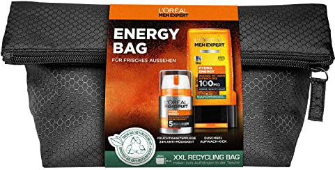 L'Oréal Men Expert Hydra Energy best-seller Bag comprenant un soin de jour 50 ml et un gel douche 300 ml - Kit de soin hydratant pour homme