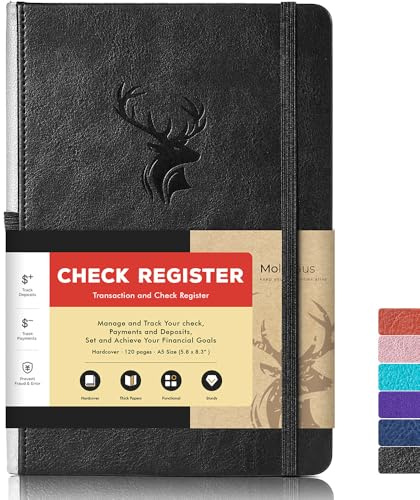Molekaus Register für persönliches Scheckbuch, Scheckbuch-Register für Person oder Unternehmen, A5 inbunden registrering Protokoll zum Verfolgen von Zahlungen, Transaktion, schwarz