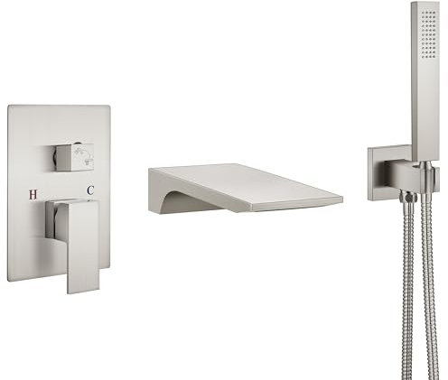 Aolemi Bathtub Faucet Wall Mount Tub Filler with Handheld,Brushed Nickel