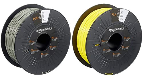Amazon Basics 3D-Drucker-Filament aus PETG-Kunststoff, 1,75 mm, Grau, 1-kg-Spule & 3D-Drucker-Filament aus PLA-Kunststoff, 1,75 mm, Gelb, 1-kg-Spule