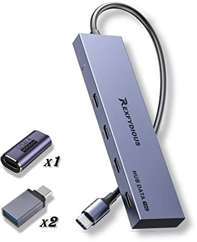 REXFYDIOUS 10 Gbps USB C HUB Splitter Verteiler 4in1 Data Port, 100W PD, USB C für iPhone 16 15 MacBook M4 M3 M2 M1 Windows Android und Type C Geräte (Silver 2 C to A Adapters)