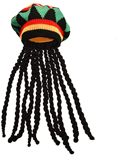 NAUZE Rasta-Hut mit schwarzen Dreadlocks, jamaikanische Dreadlocks, Perücke, Rasta-Perückenkappe