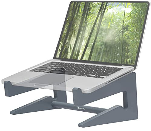 Konsol Laptop Ständer aus Holz, ergonomische universal Halterung für Notebook Erhöhung, kompatibel für 10-15 Zoll, Laptop Halterung Schreibtisch, vertikaler Laptop Stand (Grau)