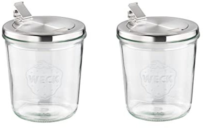 APS 82242 Original 2er Set WECK Gläser 580 ml, Ø 11 cm, H:, Sturzform mit Klappdeckel und Silikondichtung, Einmachglas, Dekoglas, Dessertglas, Vorratsglas, spülmaschinengeeignet, Transparent