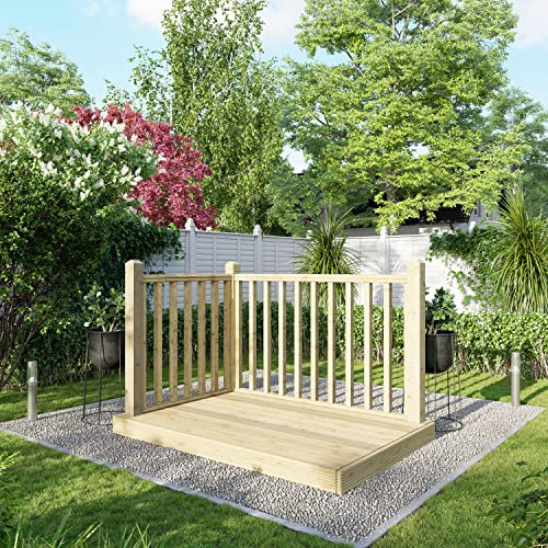 Powersheds High Grade Premium Wooden Decking Kit made from Timber Wood with Hand Rails on Two Sides, Easy Installation, Weather Resistance and Anti-Rot Protection