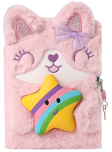 PinkSheep Katzentagebuch für Mädchen mit Schloss und Schlüssel, Flauschige und weiche Katze Notizbuch Journal mit 160 Seiten für das Schreiben, Geburtstagsgeschenk für Schule Studenten Teens Kinder