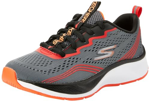 Skechers Boys, Sneaker, Charcoal Textile/Red & Orange Trim,