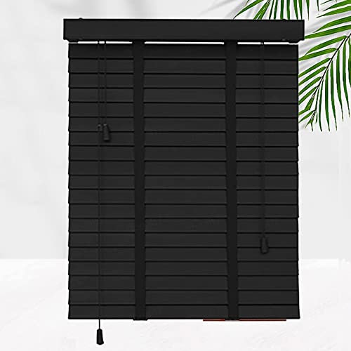 Jolan Schwarze Holzjalousien Für Fenster,Sonnenschutz/Wärmedämmungs Horizontal Jalousie,Sichtschutzvorhänge,50mm Lamellen Massivholz Jalousette Rollos,Jalousetten,Mit Bändern,W×H-150x160cm/59x63in