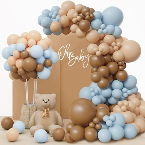 Luftballon Girlande Braun Blau, 147 Stück Nude Kaffee Pastell Blau Boho Neutral Ballons Girlande, Baby Shower Dekorationen für Jungen Gender Reveal Geburtstag Hochzeit Party Dekoration
