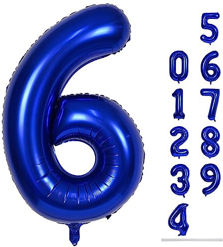 Navy Blue Number 6 Balloon, 40In Large Royal Blue Foil Number Balloons Set 0-9 for Men, Self Inflating Dark Blue Digital 6 Helium Balloon for Boys 6th Birthday Anniversary Party Decoration Supplies