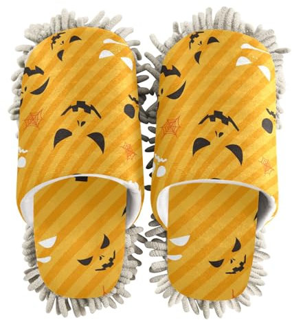 ZRWLUCKY Pantuflas de mopa naranja de Halloween para limpieza de suelos, cocina, trapeador de polvo, lavable, de microfibra, Halloween Naranja, Medium