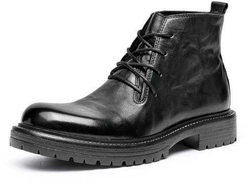 DESAI Stivali Stringati Uomo Scarpe Eleganti Pelle Invernali Suola in Gomma Antiscivolo Stivali Derby Casual da Lavoro Oxford Stivaletti Classici, Nero, 38 EU