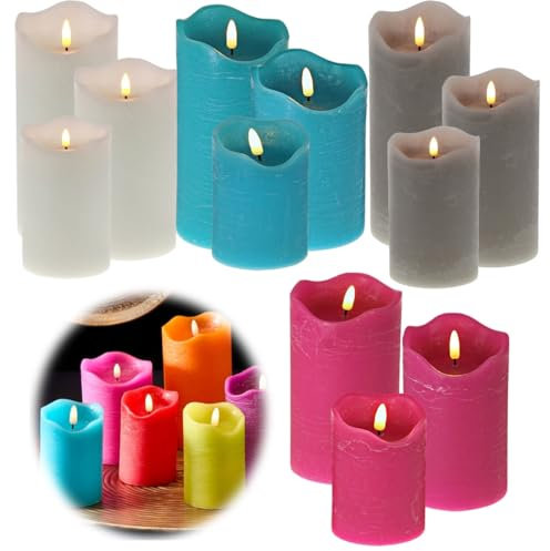 LS-LebenStil 3D LED Stumpenkerze Pink 12,5cm Echtwachs flackernde Kerzen Timer bewegliche Flamme