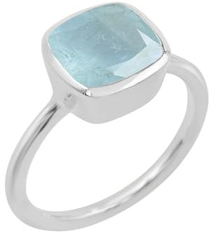 Jay Jools Männer Ring, Aquamarin Ring, Silberring, Goldring für Männer, 10mm quadratischer Aquamarin Edelsteinring für Ihn, Minimalistischer Ring, Metall, Aquamarin
