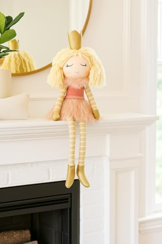 Marco Paul 42cm Fairy Princess Plush Ornament Freestanding Pink Girls Bedroom Décor with Dangling Legs Kids Room Shelf Sitter Birthday Gift